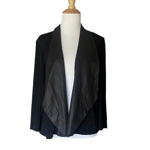 Black Chico's Travelers Waterfall Cardigan with faux leather lapels